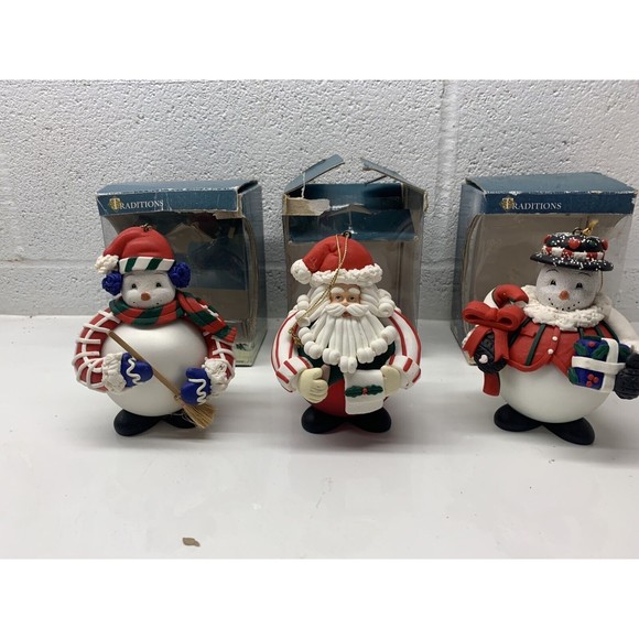 Traditions Collectible Ceramic Christmas Ornament (lot of 3) Santa Claus Snowmen - Picture 1 of 9